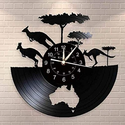 Image of Smotly Vinyl wall clock, Australia kangaroo theme record handmade art decoration home clock creative gifts. (Gift hook),B