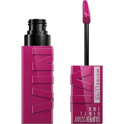 Image of Maybelline New York Lip Colour, Smudge free, Long Lasting up to 16h, Liquid Lipstick, Shine Finish, SuperStay Vinyl Ink, Unafraid