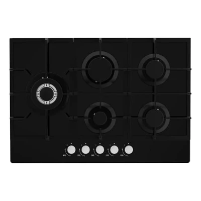 Image of Statesman GH175GB 5 Burner Gas Hob Cooktop, Front Dial Control, Automatic Ignition, Burners: 1 Wok, Rapid, 2 Semi Rapid and Simmer, 75 cm, Black