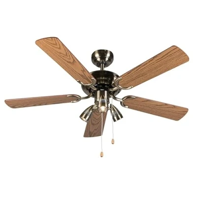Image of Bronze Ceiling Fan with Wood 110cm 3 Lights Pull Switch Mistral