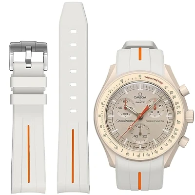 Image of BONACE strap for Omega X Swatch Moonswatch Watch 20mm,Soft Rubber Speedmaster Replacement Strap,Curved No Gap Men Women