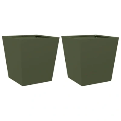 Image of vidaXL Garden Planters Outdoor Flower Pots, Olive Green, Steel, 40x40x40 cm, Set of 2 Sturdy, Versatile &amp; Protective