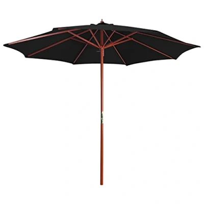Image of vidaXL Parasol with Wooden Pole UV Resistant Outdoor Umbrella Crank Mechanism Superior Stability and Durability 300 cm Diameter Elegant Black Design