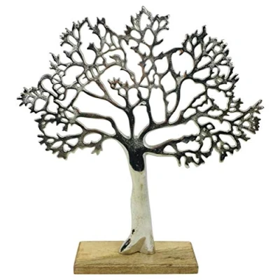 Image of F&amp;G Supplies Beautiful Polished aluminium &#039;Tree of Life&#039; sculpture decoration jewellery stand 34 cm