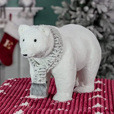 Image of Christmas Workshop Faux Fur Polar Bear Decoration