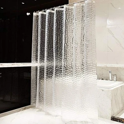 Image of OTraki Shower Curtain 200 x 200cm Weighted Bath Waterproof 3D Semi Transparent EVA Heavy Duty Long Clear Bathroom Liner with 13 Hooks