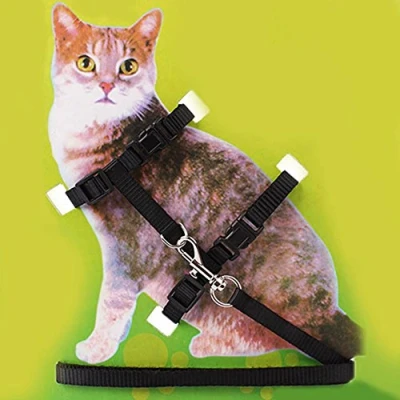Image of Gemini_mall Adjustable Nylon Cat Harness Lead/Leash/Collar Training Safety Rope (Black)