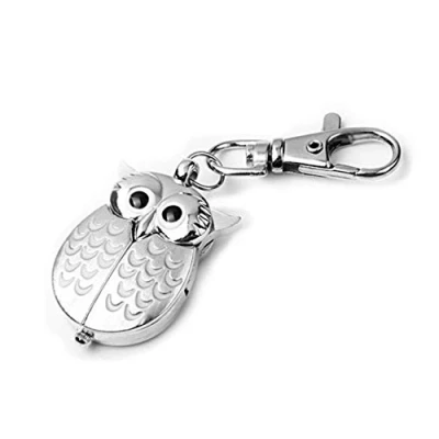 Image of Vintage Big Eye Owl Bird Keychain Pocket Watch Clock Key Ring Quartz Dial Man Women Mini