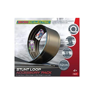 Image of Micro Scalextric Stunt Extension Pack Loop Accessory Extend Your Layout by 112cm, Includes 11 Track Pieces, Accessories, Black