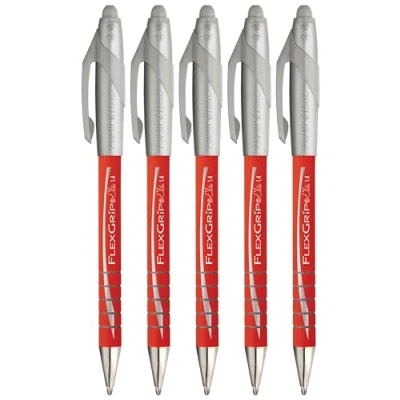 Image of Paper Mate Flexgrip Elite Retractable Ballpoint Pens Broad 1.4mm Wide Point Red Ink Pack of 5