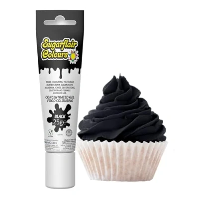 Image of Sugarflair Essentials Food Colouring Gel Black Concentrated for Sugar Paste, Royal Icing, Buttercream, Cake Decorations, Cakes and More! Vibrant Colour Dye 25g