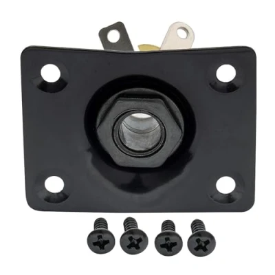 Image of Musiclily 6.35mm Rectangle Guitar Loaded Jack Socket Plate for Les Paul Tele Electric Guitar, Black