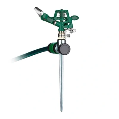 Image of Relaxdays Impact Sprinkler, Garden Irrigation, Impulse, 360 Spray, 12 m Reach, for Lawns &amp; Flowerbeds, Metal, Green, Plastic, 28 x 11 6 cm