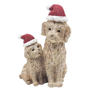 Image of Lesser &amp; Pavey Christmas Dog with Santa Hat Puppy Happy Paws Figurine 21cm x 13cm Gift Idea for Decoration Themed Décor Perfect Home, Kitchen, Tabletop, UK Design