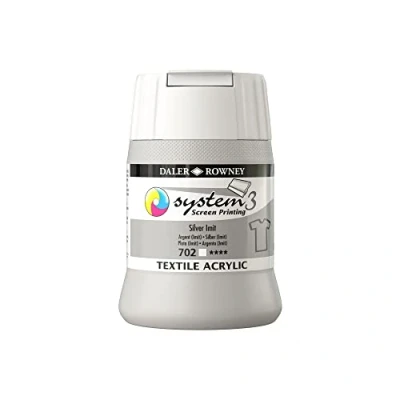 Image of Daler Rowney System3 Textile Acrylic Screen Printing Ink, Plastic Pot, 8.45oz 250 ml, Silver Imitation