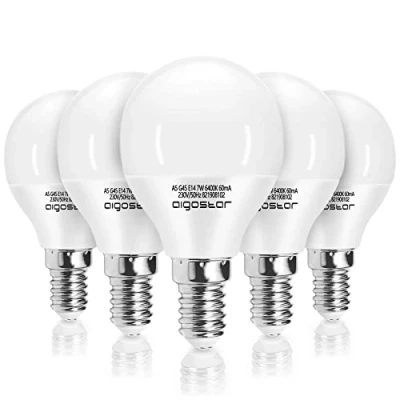Image of Aigostar E14 Small Edison Screw Golf Ball Bulb, G45 SES LED Light Bulbs 7W(49W Equivalent) 620LM, 6500K Cool White 5 Pack