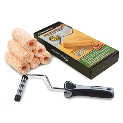 Image of ROLLINGDOG Paint Roller Set 4 inch Roller,Microfiber Roller,Mini Rollers for Painting,Microfiber Roller,Compatible with Tapered Fit Extension Pole,Pack of 7