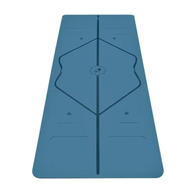 Image of Liforme Travel Yoga mat Free Bag, Patented Alignment System, Warrior Like Grip, Non Slip, Eco Friendly and Biodegradable, Ultra Lightweight Sweat Resistant, Made with Natural Rubber Blue
