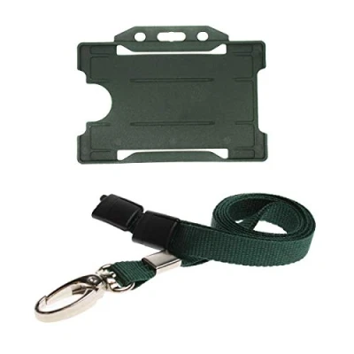 Image of ALG ID Cards® Dark Green Card Badge Holder Lanyard Neck Strap with Metal Clip &amp; Safety Breakaway Release for Pass