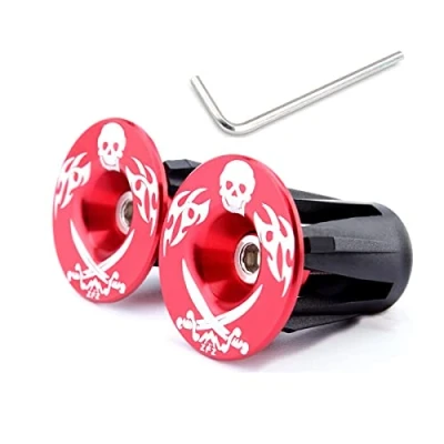Image of MUQZI Bicycle Handlebar Ends Plugs Caps Aluminum Bike Handle Bar Caps, Suitable for Most Bicycles Road Mountain BMX MTB Fixie(Red skull)