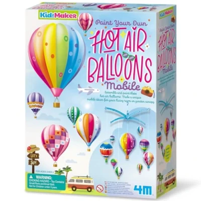 Image of 4M Hot Air Balloons Mobile, Paint Your Own Arts and Crafts Kit to Complete Room Decoration, Boys Girls Ages 5+