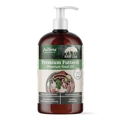 Image of AniForte Premium Feeding Oil 500ml: BARF Raw Supplement For Dogs With Hemp, Salmon &amp; Linseed to Boost Immunity Health