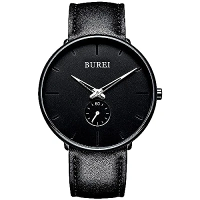 Image of BUREI Mens Minimalist Watch Black Large Face Rose Gold Hands Silver Stainless Steel Mesh Band