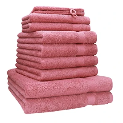 Image of Betz 10 Piece Towel Set PREMIUM 100% Cotton 2 Wash Mitts Guest Towels 4 Hand Bath color old rose