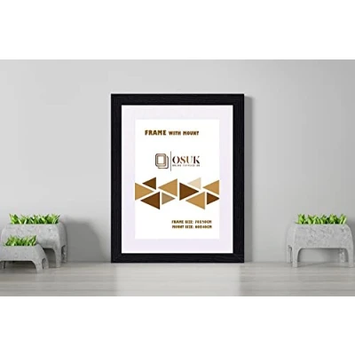 Image of OSUK Black 70x50cm Photo Picture Frame Modern Wood Poster Frames with White Mount Ready to Hang Portrait or Landscape