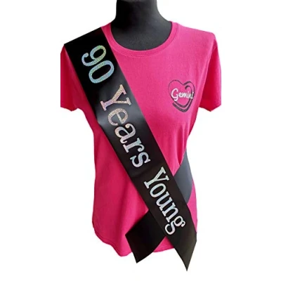 Image of Gemini Ribbons 90 Years Young 90th Birthday Sash Holographic Party Womens Mens Gift