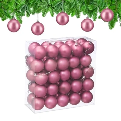 Image of Relaxdays Christmas Baubles, Set of 50, Tree Ornaments, Holiday Decorations, Plastic, Shatterproof, 6 cm, Matte, Pink