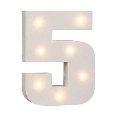 Image of OOTB Illuminated Number 5 Light with 7 LED, Wood, White