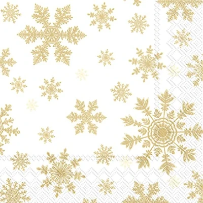 Image of 20 Napkins Snowflakes Gold on White Winter Christmas Table Decoration 33 x cm