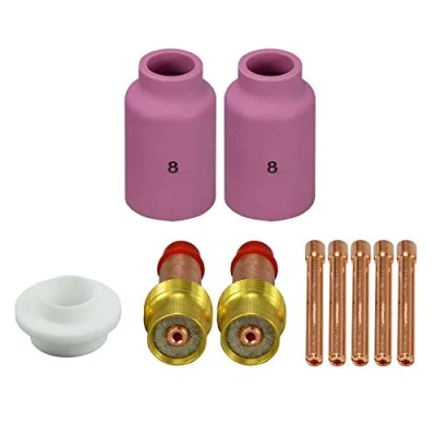 Image of RIVERWELD Tig Gas Lens Collets Boby 13N24 45V26 (2.4mm Orifice) Ceramic Cup 54N14 8# (D12.5 x42mm) 54N01 Insulator for QQ300 DB SR CK WP 17 18 26 Welding Torch 10pcs