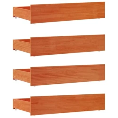 Image of vidaXL Underbed Storage Drawers Set of 4, Solid Pine Wood, Rolling Organizers for Bedroom, Wax Brown, 90x57x18cm