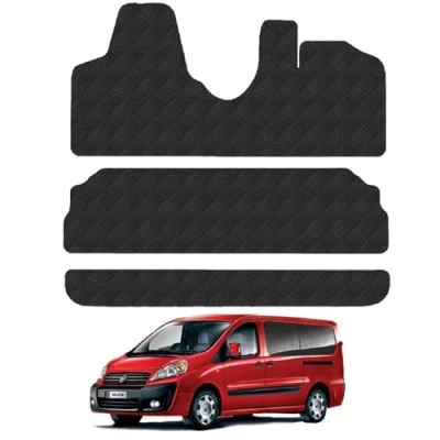 Image of Rubber Floor Mats for the Fiat Scudo (2007 2016) [Only suitable Panorama] Custom Van Accessory Tailored fit Heavy Duty, Waterproof &amp; Anti Slip Work with Clips
