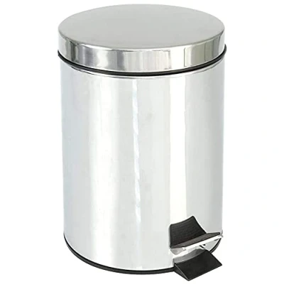 Image of Amig Stainless Steel Pedal Bin Anti Fingerprint Finish Ideal for Kitchen Waste Decorative &amp; Modern Design Includes Plastic Inner Container, Satin Finish, 5L