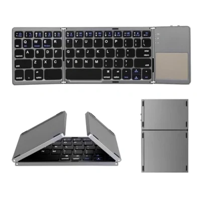 Image of AURTEC Foldable Bluetooth Keyboard with Touchpad Wireless Touch Keyboard, Rechargeable Portable Mini for PC, Tablet, Android, Smartphone Dark Gray
