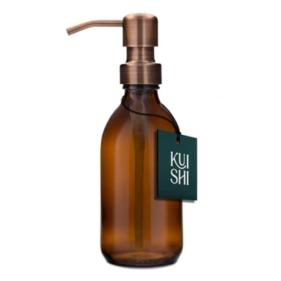 Image of Kuishi Amber Glass Pump Bottle with Stainless Steel [250ml, Bronze Pump], Soap Dispenser Refillable Brown Bottles Ideal for Handwash, Shampoo, Conditioner, Shower Gel (BPA Free)