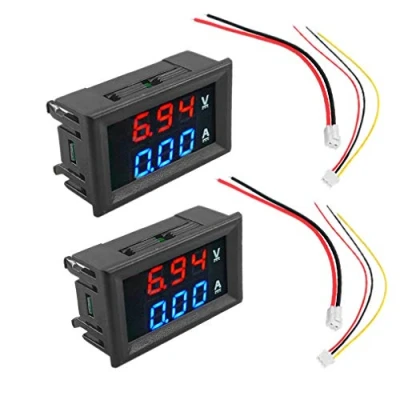 Image of Peowuieu 2Pcs Digital Voltmeter Ammeter DC 100V 10A Amp Voltage Current Meter Tester Blue + Red Dual LED Display Panel with Connect Wires