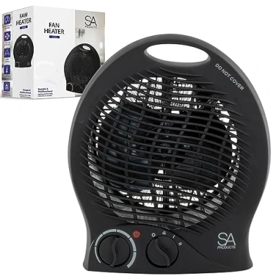 Image of SA Products Fan Heater, Electric Portable Heater with 2 Heat Settings Overheat Protection Heaters for Home, Room home Low Energy Silent (Black)