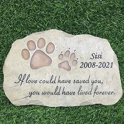 Image of CUDMORERBE Personalized Pet Memorial Stones Dog Cat Paw Prints Grave Markers With Sympathy Poem If love could have saved you, you would lived forever.