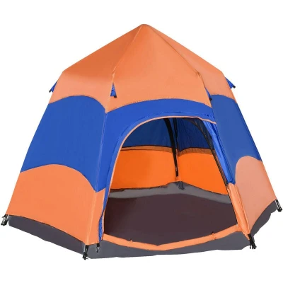 Image of Outsunny Four Man Hexagon Pop Up Tent Camping Festival Hiking Shelter Family Portable