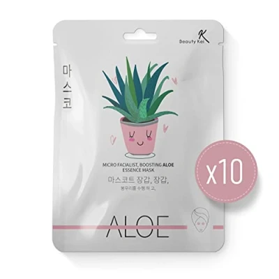 Image of Face Mask Korean Sheet Masks Skin Care Aloe Vera Deep Moisturizing Anti Aging Wrinkle Hydration Bundle (Pack of 10)