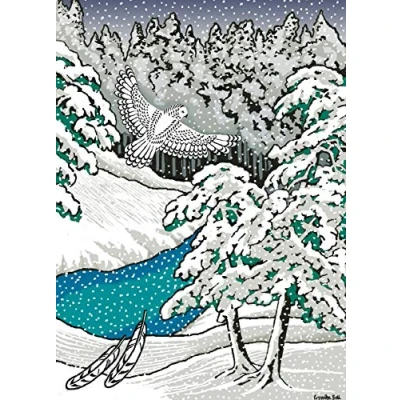 Image of Museums and Galleries Pack of 8 Illustrated Christmas Cards (341248 XPB) Snowy Owl in Flight by Cressida Bell