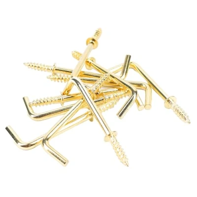 Image of 20x Large Brass Screw in Dresser Hooks 38mm/1.5&quot; Square Shouldered L Shape Cup