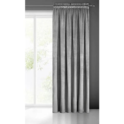Image of Eurofirany PIERRE Soft Plain Opaque Velvet Curtain with Rufflette Tape For Rail 1 Unit, Fluffy Panel Drape Classic Glamour Elegant Living Room, Bedroom, 215 g/m2, W55 x L118, Silver Grey