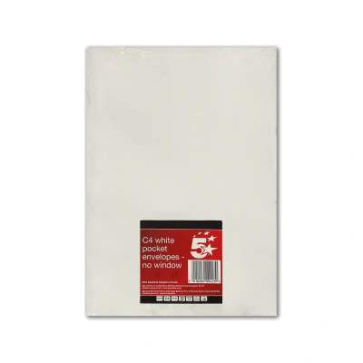 Image of 5 Star C4 Envelopes Pocket Peel and Seal 90gsm White (Pack of 10)