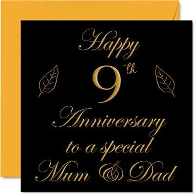 Image of Special Willow Anniversary Card for Dad Mum Parents &amp; Happy 9th Wedding Cards from Son Daughter Family, 145mm x Greeting Ninth Anniversaries