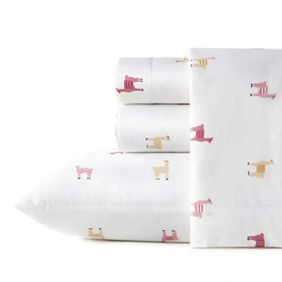 Image of Poppy &amp; Fritz Full Sheets, Cotton Percale Bedding Set, Crisp Cool, Lightweight Home Decor (Miss Llama, Full)